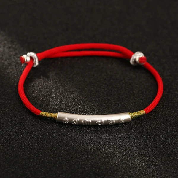 Pure silverTibetan Buddhist handmade lucky red string bracelet with mantra