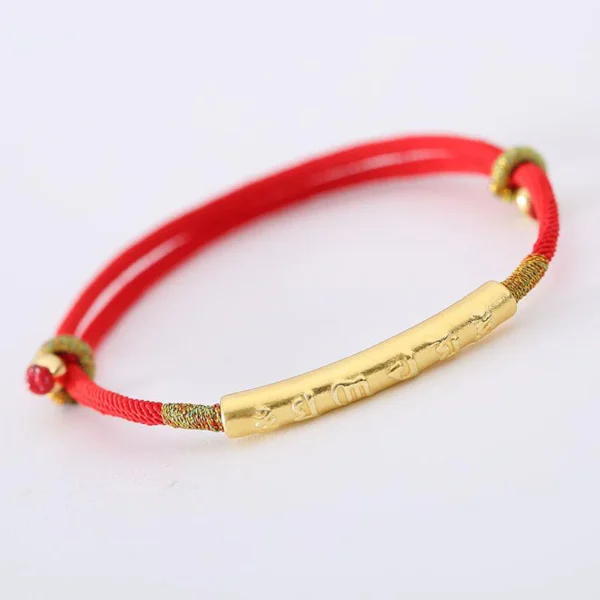 Pure silverTibetan Buddhist handmade lucky red string bracelet with mantra
