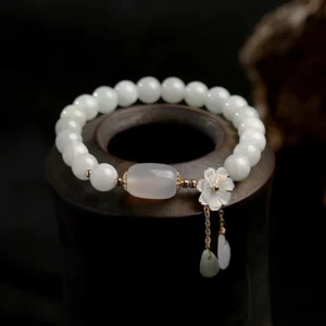 Natural white jade luck bracelet