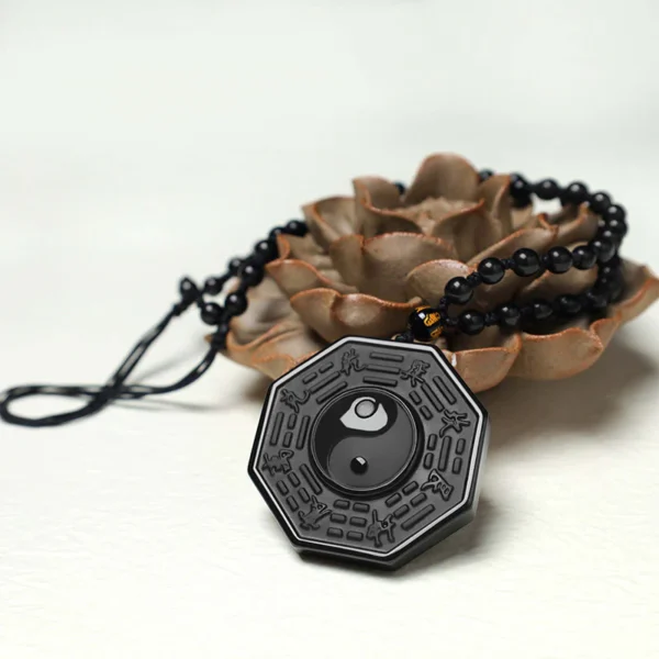 Black obsidian Taiji Bagua pendant