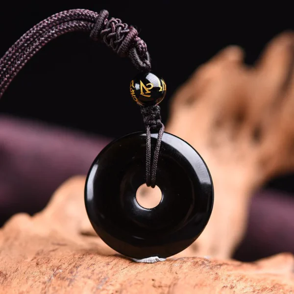 Tibetan obsidian protective necklace