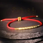 Pure silverTibetan Buddhist handmade lucky red string bracelet with mantra
