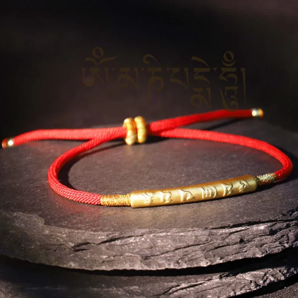 Pure silverTibetan Buddhist handmade lucky red string bracelet with mantra