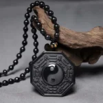 Black obsidian Taiji Bagua pendant