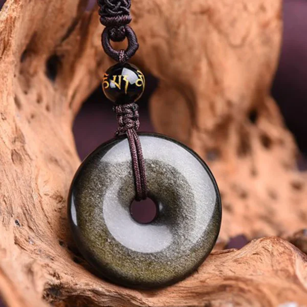 Tibetan obsidian protective necklace
