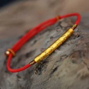 Pure silverTibetan Buddhist handmade lucky red string bracelet with mantra