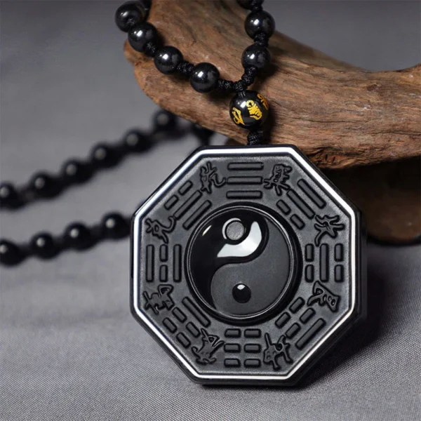 Black obsidian Taiji Bagua pendant