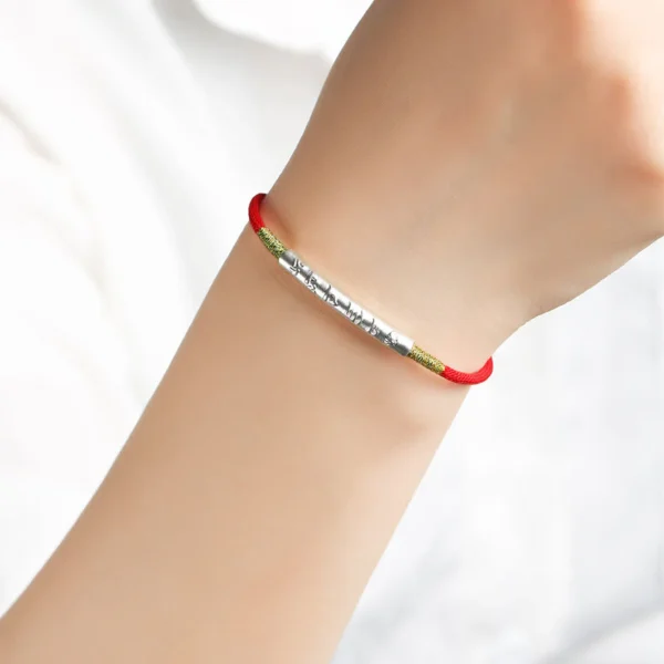 Pure silverTibetan Buddhist handmade lucky red string bracelet with mantra