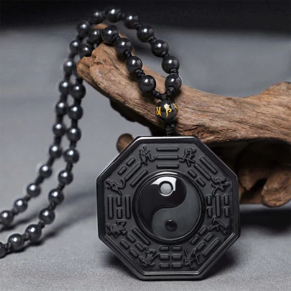 Black obsidian Taiji Bagua pendant