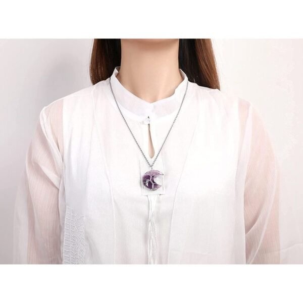 Natural Quartz Crystal Moon Tree of Life Healing Energy Necklace Pendant