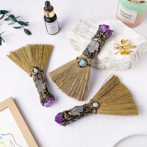 Natural Crystal Magic Mini Broom Ornament