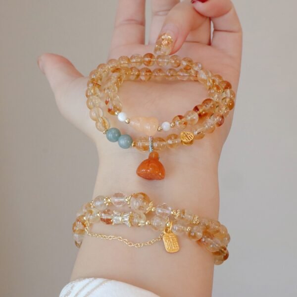 Chinese Style Natural Citrine Double-Circle Bracelet
