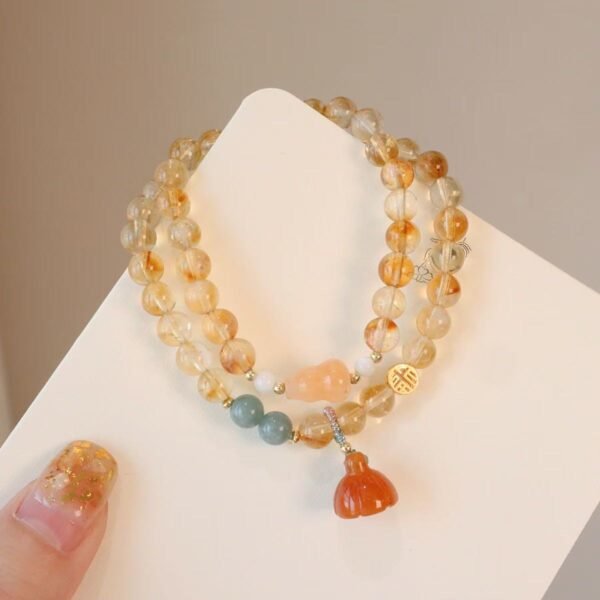Chinese Style Natural Citrine Double-Circle Bracelet