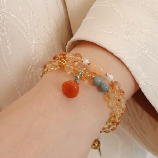 Chinese Style Natural Citrine Double-Circle Bracelet