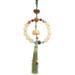 White Jade Bodhi Lotus Multi-Gemstone Peace Pendant