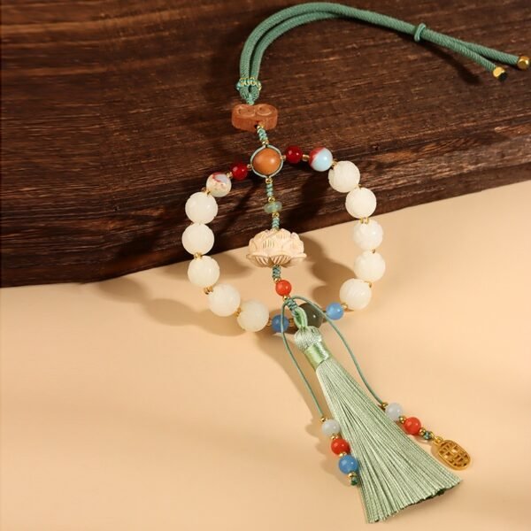 White Jade Bodhi Lotus Multi-Gemstone Peace Pendant