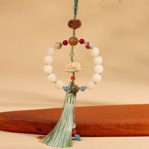 White Jade Bodhi Lotus Multi-Gemstone Peace Pendant