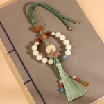 White Jade Bodhi Lotus Multi-Gemstone Peace Pendant