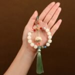 White Jade Bodhi Lotus Multi-Gemstone Peace Pendant