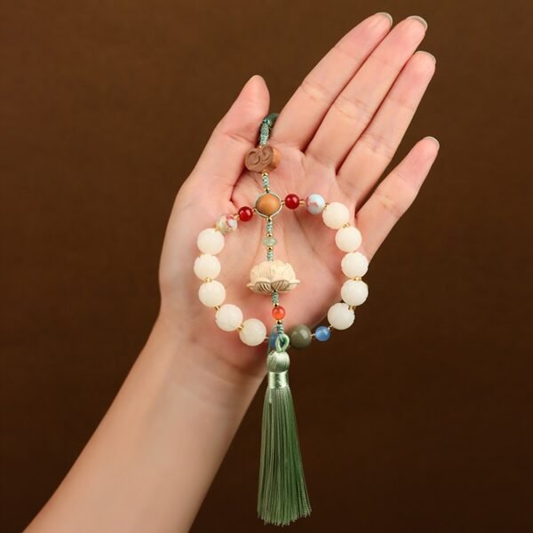White Jade Bodhi Lotus Multi-Gemstone Peace Pendant