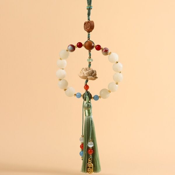 White Jade Bodhi Lotus Multi-Gemstone Peace Pendant