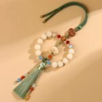 White Jade Bodhi Lotus Multi-Gemstone Peace Pendant