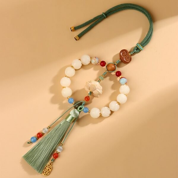 White Jade Bodhi Lotus Multi-Gemstone Peace Pendant