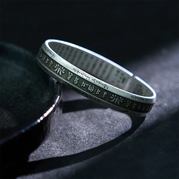Om Mani Padme Hum Heart Sutra Mantra Lotus Peace Meditation Cuff Bracelet Bangle
