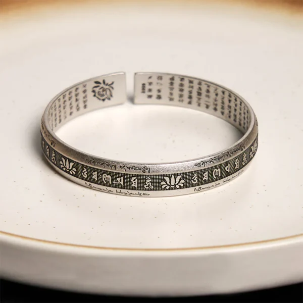 Om Mani Padme Hum Heart Sutra Mantra Lotus Peace Meditation Cuff Bracelet Bangle
