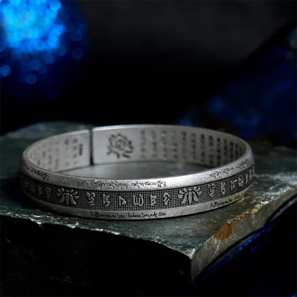 Om Mani Padme Hum Heart Sutra Mantra Lotus Peace Meditation Cuff Bracelet Bangle