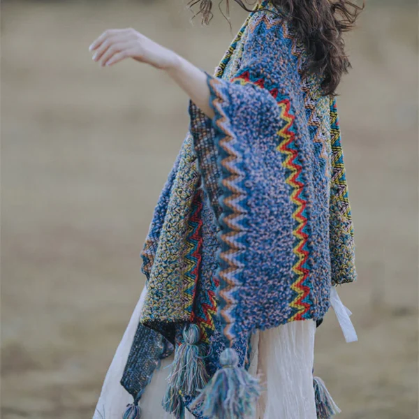 Tibetan Shawl Soft Warm Knitting Cloak Winter Tibetan Tassel Scarf
