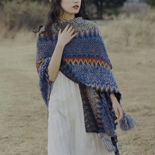 Tibetan Shawl Soft Warm Knitting Cloak Winter Tibetan Tassel Scarf