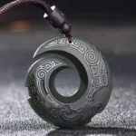 One's Luck Improves Design Patern Hetian Cyan Jade Peace Buckle Luck Necklace Pendant