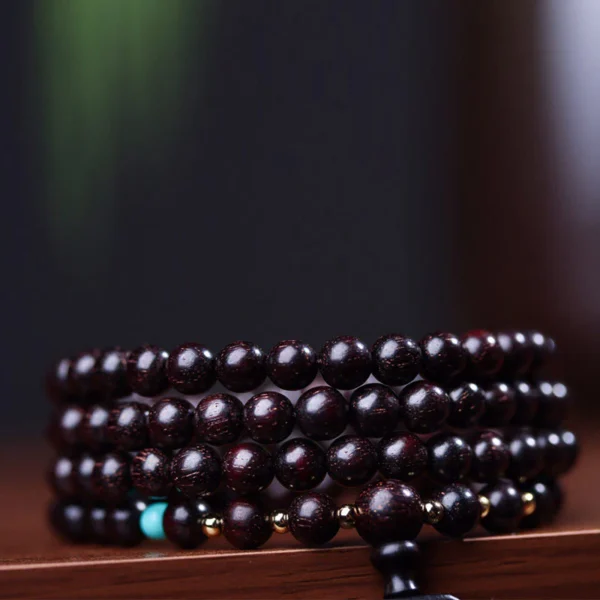 108 Mala Beads Tibetan Small Leaf Red Sandalwood Lotus Balance Bracelet