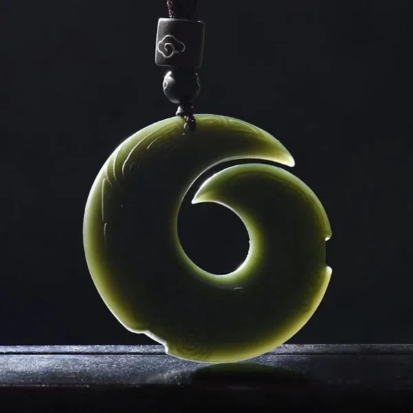 One's Luck Improves Design Patern Hetian Cyan Jade Peace Buckle Luck Necklace Pendant