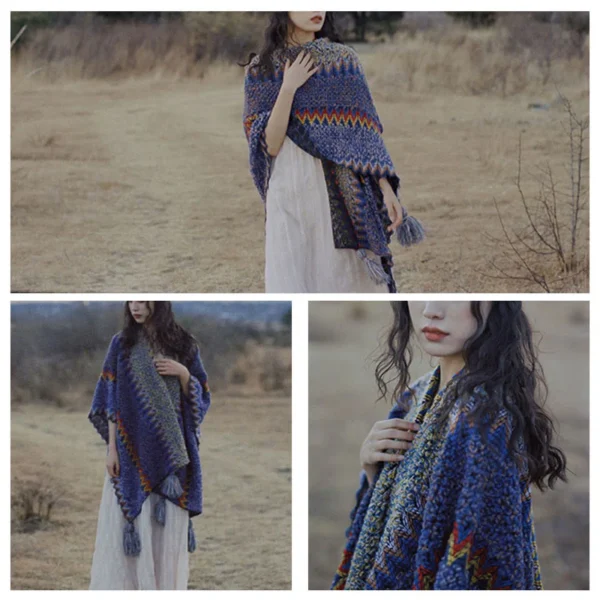 Tibetan Shawl Soft Warm Knitting Cloak Winter Tibetan Tassel Scarf