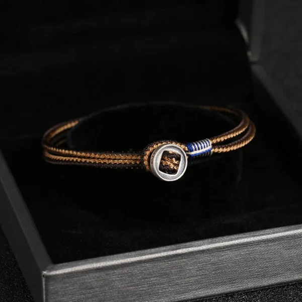 925 Sterling Silver Handmade Button Protection Weave String Bracelet