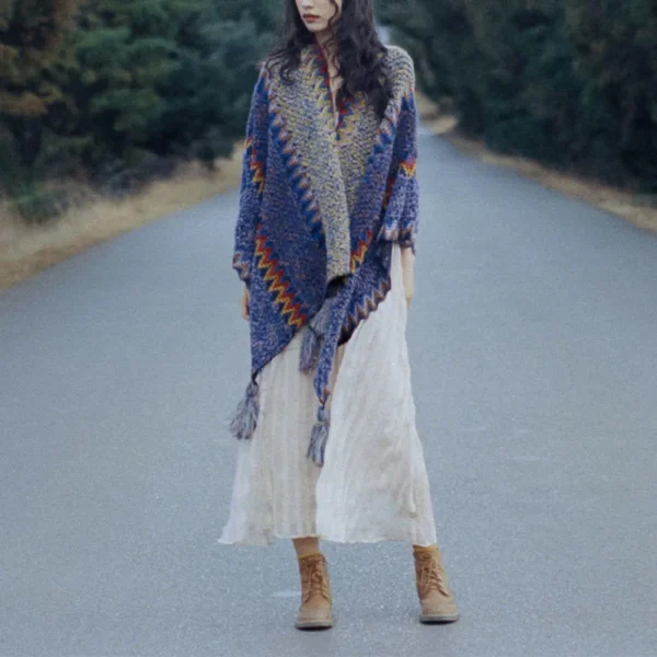 Tibetan Shawl Soft Warm Knitting Cloak Winter Tibetan Tassel Scarf