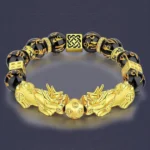 FengShui Double PiXiu Obsidian Om Mani Padme Hum Wealth Bracelet