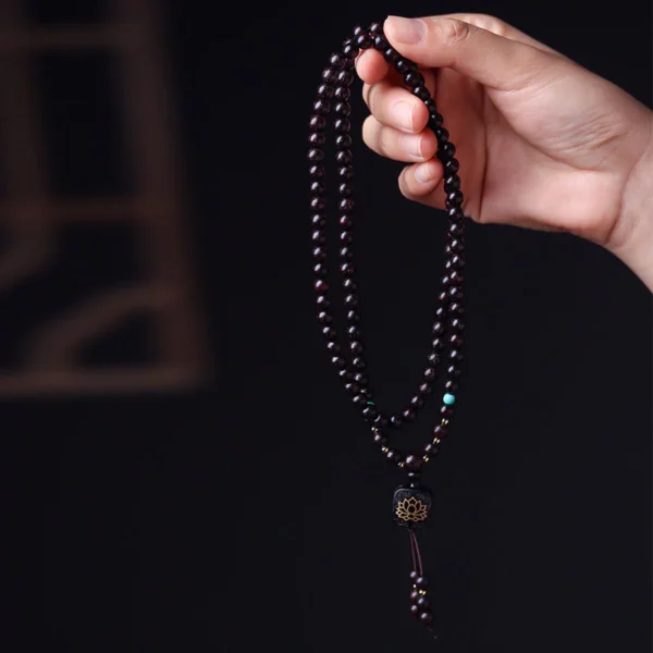 108 Mala Beads Tibetan Small Leaf Red Sandalwood Lotus Balance Bracelet