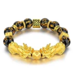 FengShui Double PiXiu Obsidian Om Mani Padme Hum Wealth Bracelet