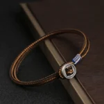 925 Sterling Silver Handmade Button Protection Weave String Bracelet
