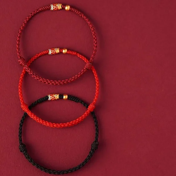 925 Sterling Silver Handmade Koi Fish Wealth Success Braided Rope Bracelet