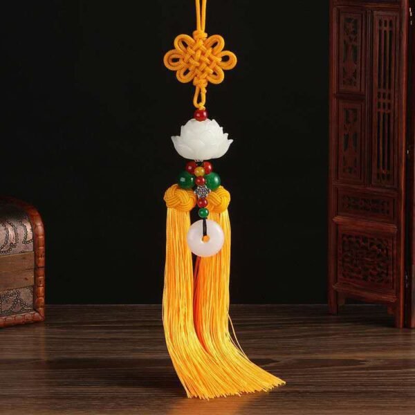 Amulet for peace and safety, Chinese knot lotus flower car rearview mirror pendant with tassel decoration