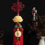 Amulet for peace and safety, Chinese knot lotus flower car rearview mirror pendant with tassel decoration