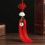Amulet for peace and safety, Chinese knot lotus flower car rearview mirror pendant with tassel decoration