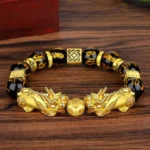 FengShui Double PiXiu Obsidian Om Mani Padme Hum Wealth Bracelet