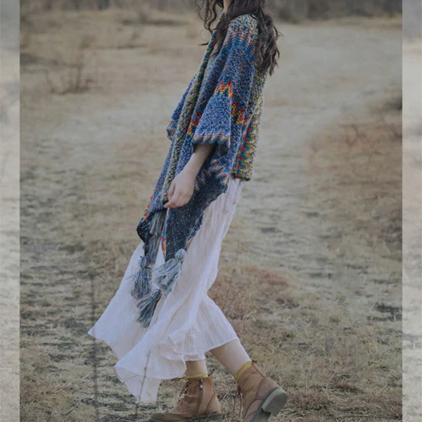 Tibetan Shawl Soft Warm Knitting Cloak Winter Tibetan Tassel Scarf