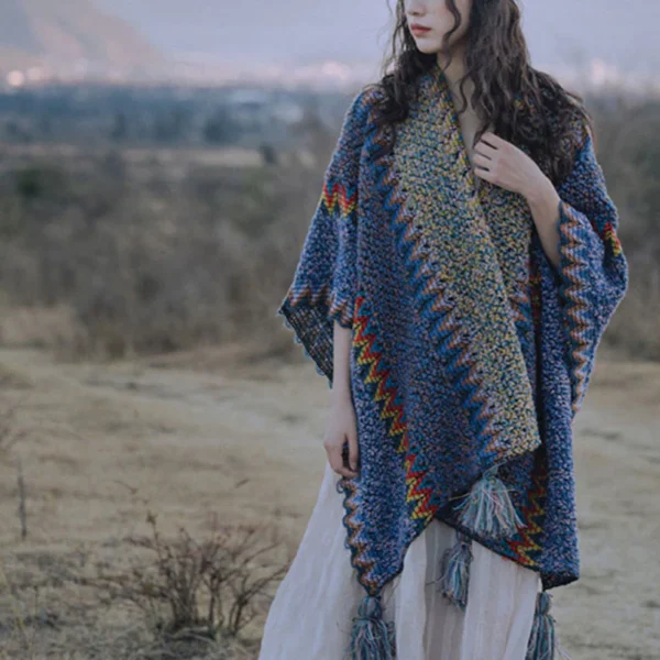 Tibetan Shawl Soft Warm Knitting Cloak Winter Tibetan Tassel Scarf