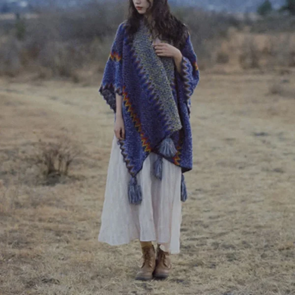 Tibetan Shawl Soft Warm Knitting Cloak Winter Tibetan Tassel Scarf